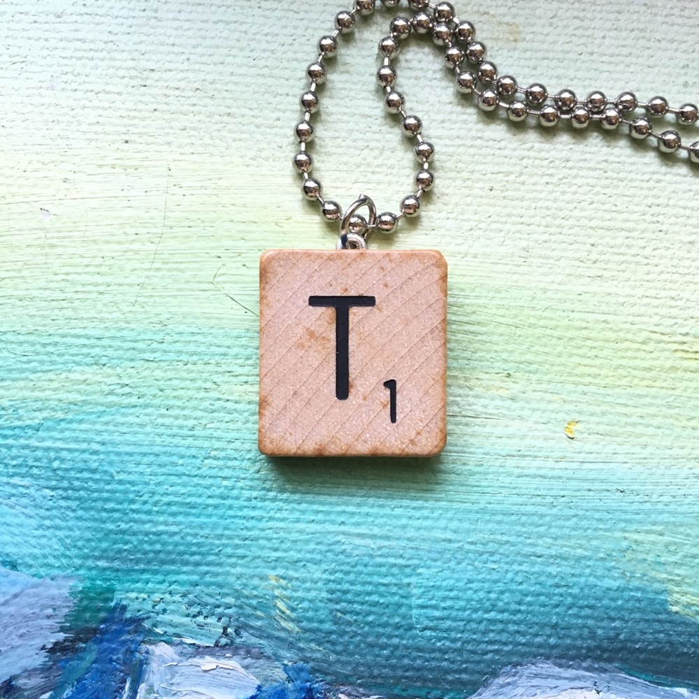 1953 “T” Scrabble® Tile Initial Pendant Necklace